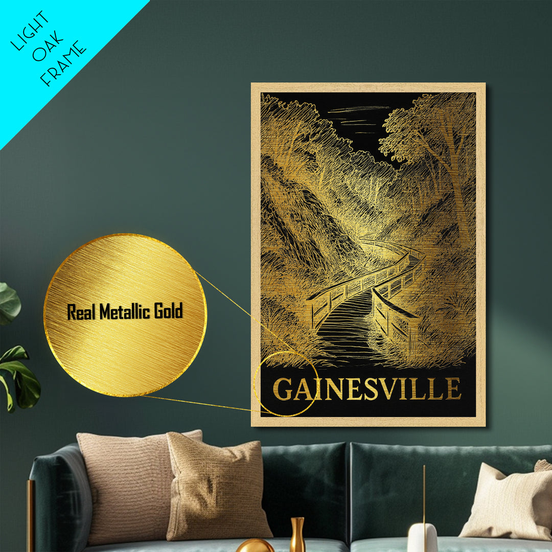 Gainesville Florida art, Metallic Gold Art, Office Decor, Metal Art, Wood Framed Art, Graduation Travel Gift