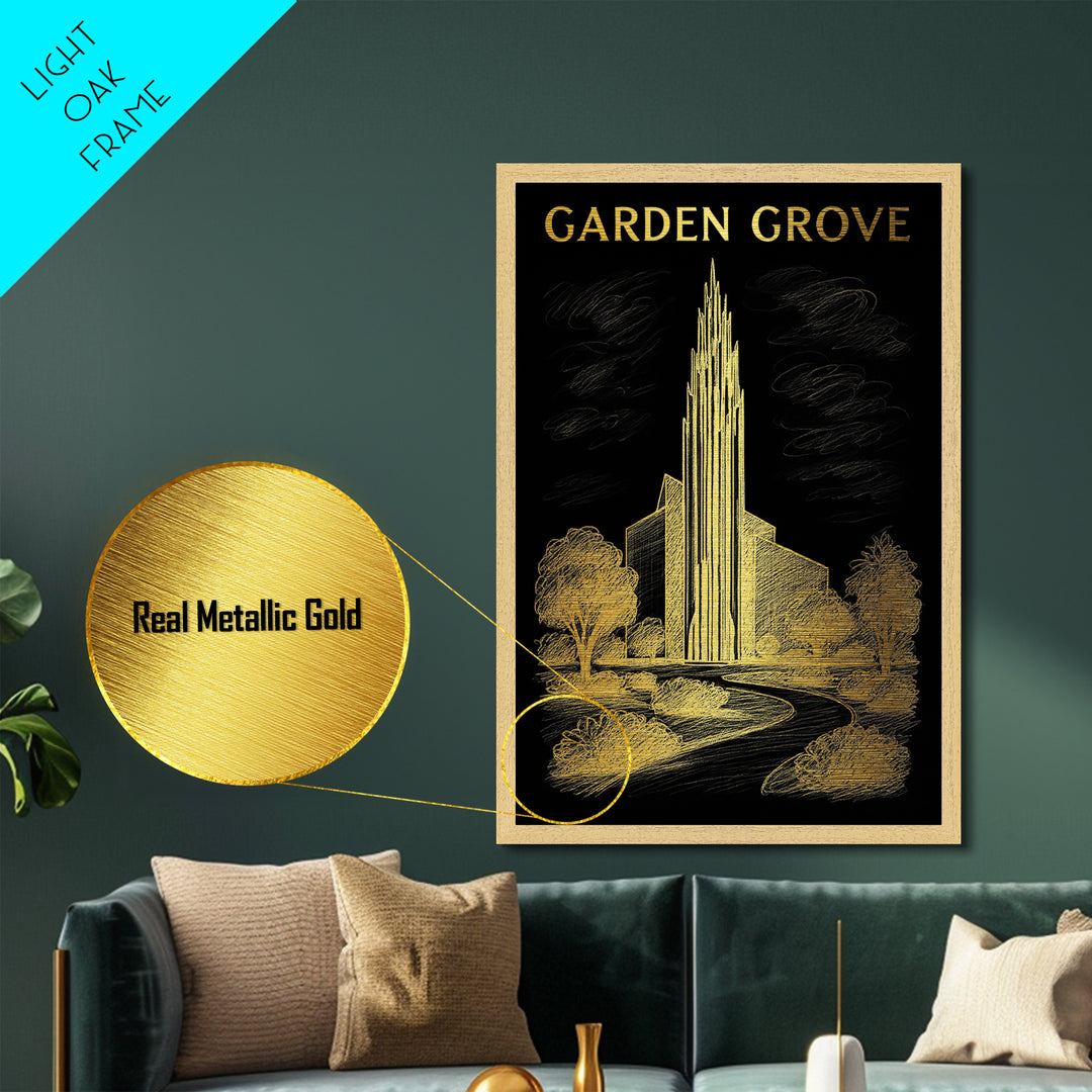 Garden Grove California travel, Metallic Gold Print, Modern House Art, Metal Art, Wood Framed Art, Wanderlust Gift