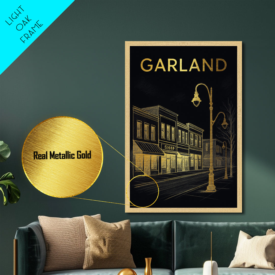 Garland Texas travel, Metallic Gold Print, Modern House Art, Metal Art, Wood Framed Art, Traveler Gift
