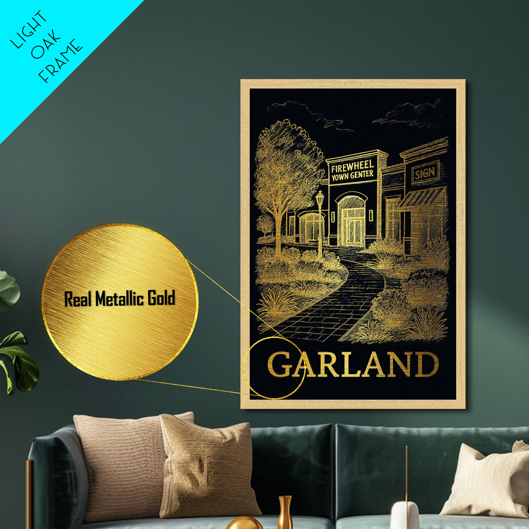 Garland Texas art, Metallic Gold Art, Modern House Art, Metal Art, Wood Framed Art, Graduation Travel Gift