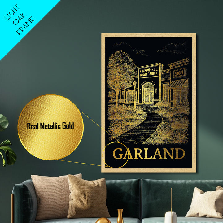 Garland Texas art, Metallic Gold Art, Modern House Art, Metal Art, Wood Framed Art, Graduation Travel Gift