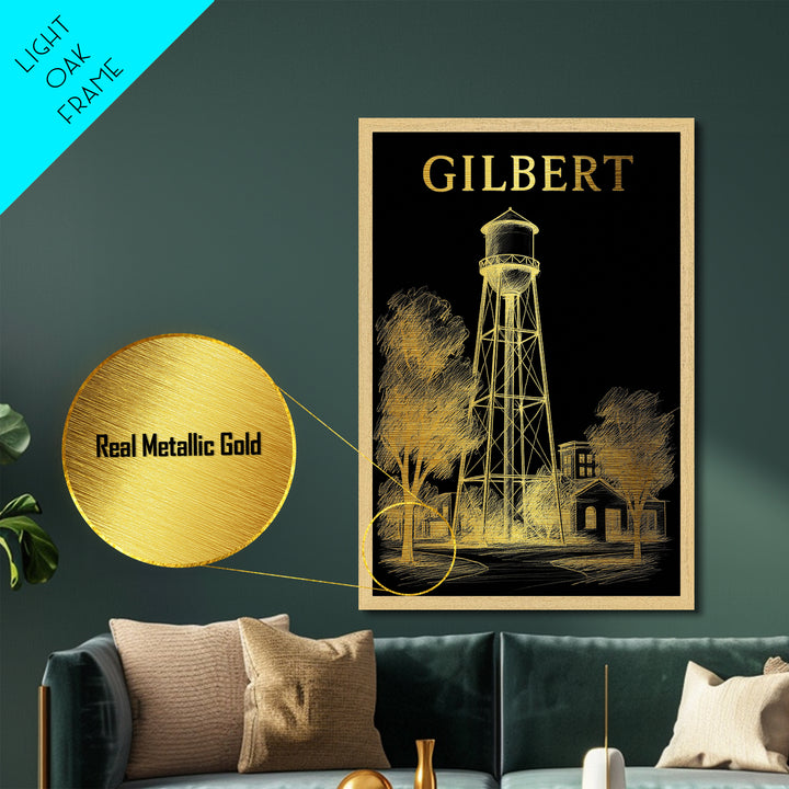 Gilbert Arizona travel, Metallic Gold Print, College Dorm Décor, Metal Art, Wood Framed Art, Graduation Travel Gift