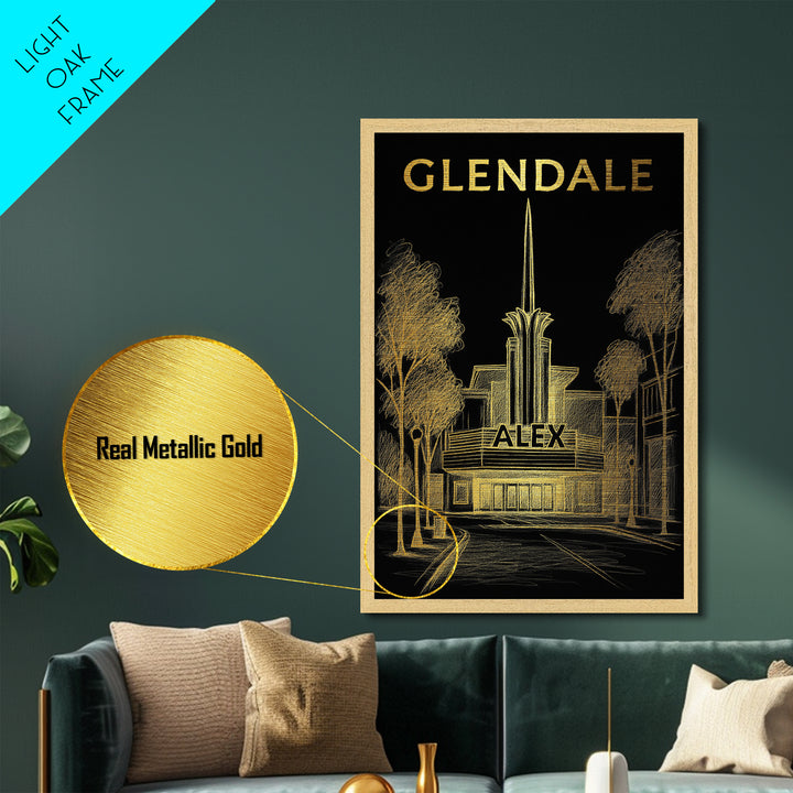 Glendale Arizona travel, Metallic Gold Print, Modern Skyline Wall Print, Metal Art, Wood Framed Art, Adventure Lover Gift
