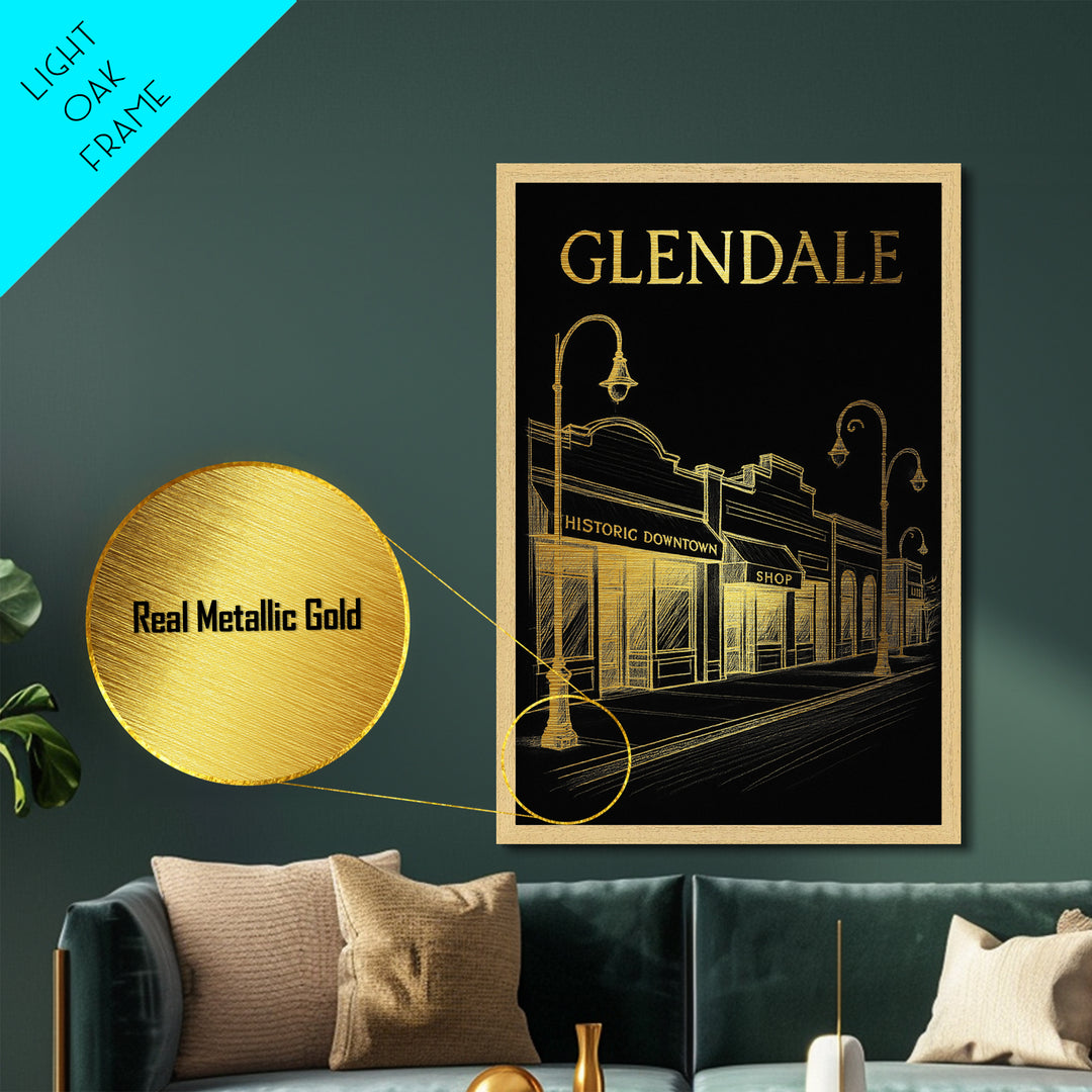 Glendale Arizona art, Metallic Gold Art, Housewarming Gift, Metal Art, Wood Framed Art, Newlywed Travel Gift