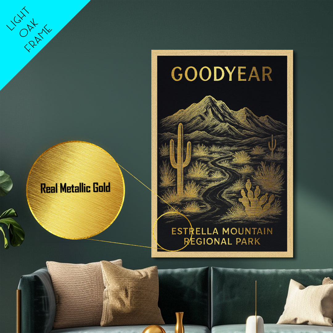 Goodyear Arizona travel, Metallic Gold Print, Modern House Art, Metal Art, Wood Framed Art, Wanderlust Gift