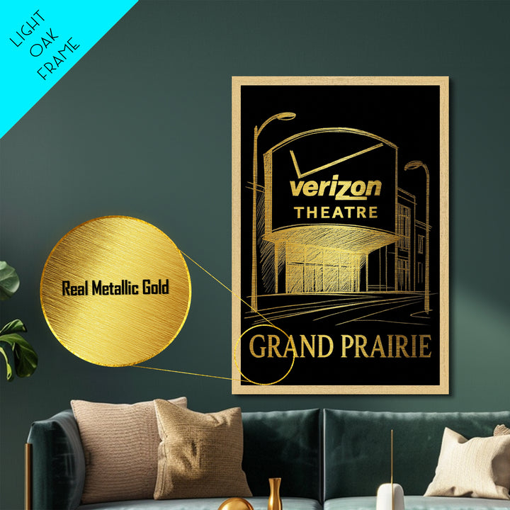Grand Prairie Texas travel, Metallic Gold Print, Modern Skyline Wall Print, Metal Art, Wood Framed Art, Adventure Lover Gift