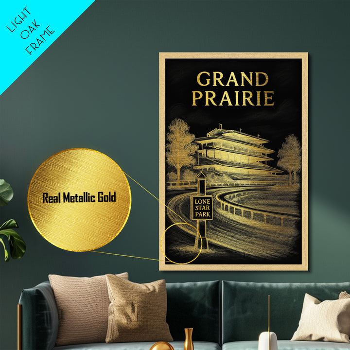 Grand Prairie Texas art, Metallic Gold Art, Housewarming Gift, Metal Art, Wood Framed Art, Newlywed Travel Gift