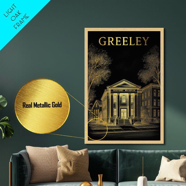 Greeley Colorado travel, Metallic Gold Print, Modern House Art, Metal Art, Wood Framed Art, Wanderlust Gift