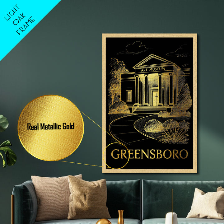 Greensboro North Carolina art, Metallic Gold Art, Best Friend Gifts, Metal Art, Wood Framed Art, Birthday Travel Gift