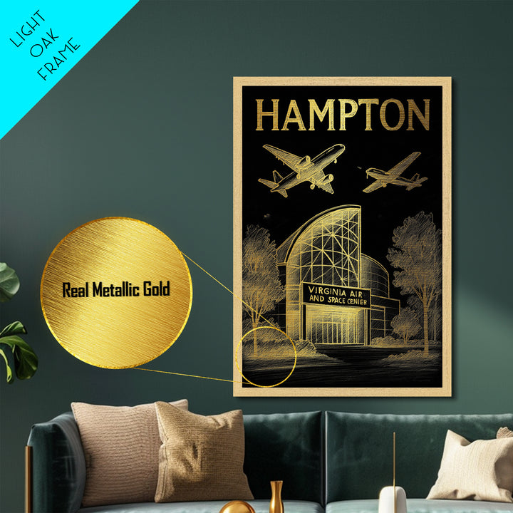 Hampton Virginia travel, Metallic Gold Print, Closing Gift, Metal Art, Wood Framed Art, Anniversary Travel Gift, Retirement Travel Gift