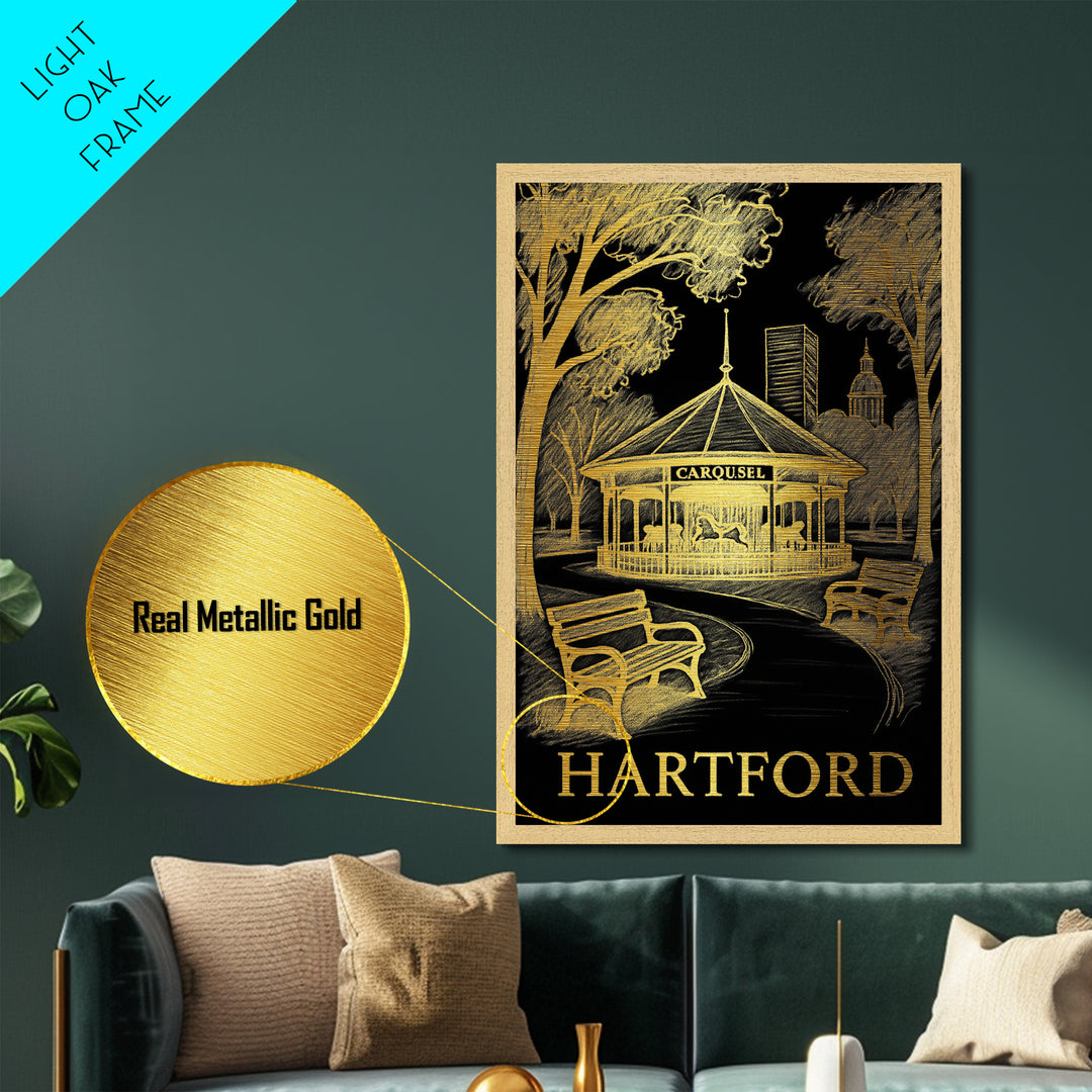 Hartford Connecticut art, Metallic Gold Art, Travel Art Prints, Metal Art, Wood Framed Art, Adventure Lover Gift, Traveler Gift