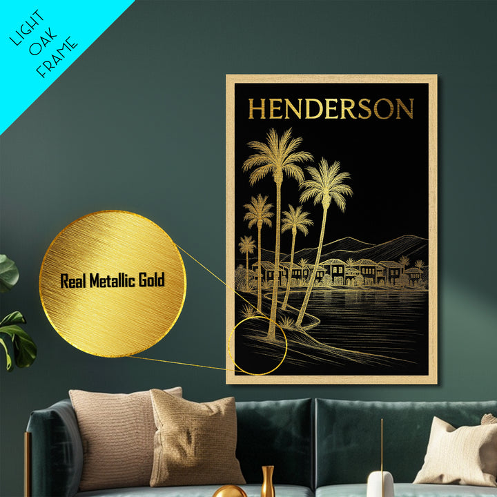 Henderson Nevada travel, Metallic Gold Print, College Dorm Décor, Metal Art, Wood Framed Art, Graduation Travel Gift, Traveler Gift