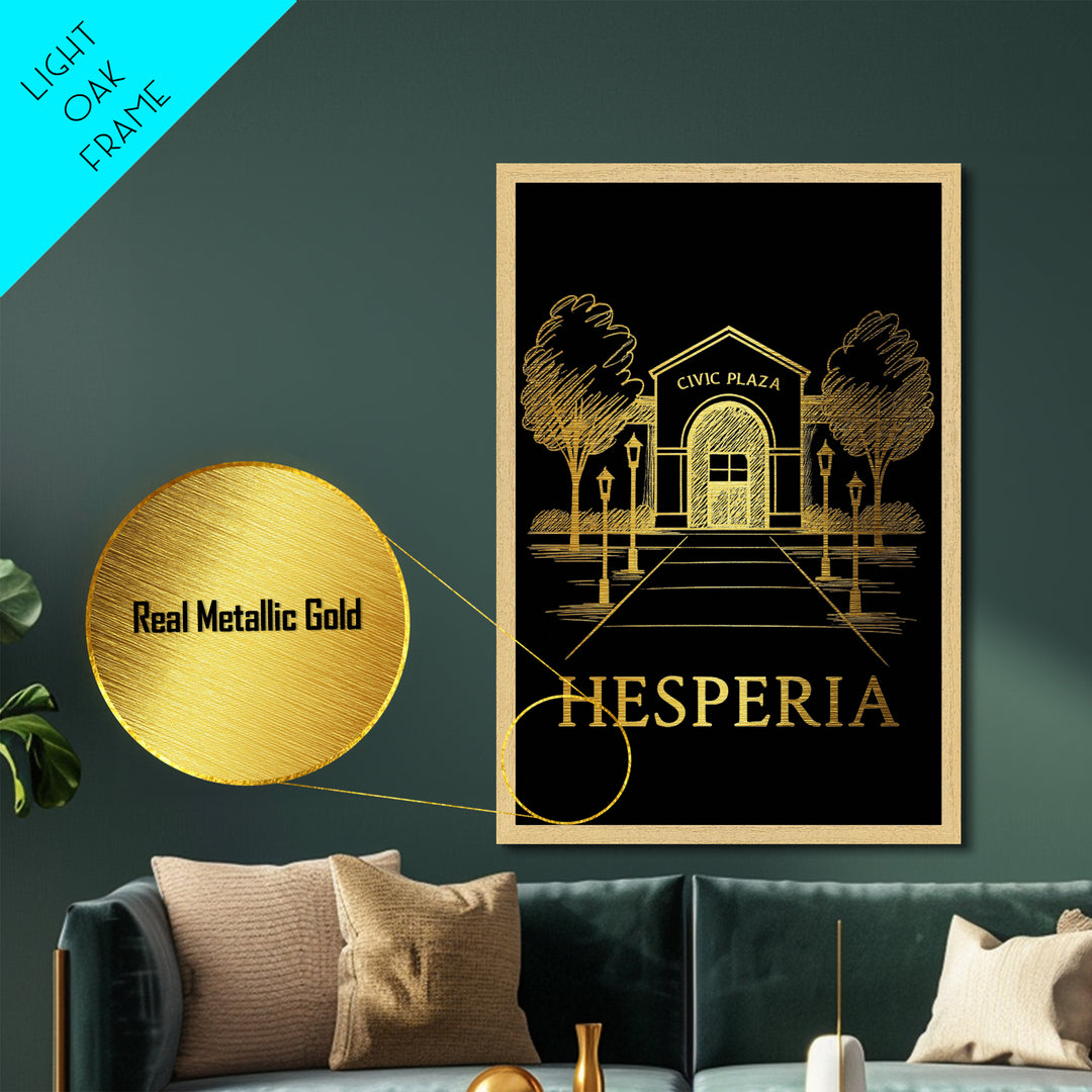 Hesperia California art, Metallic Gold Art, Housewarming Gift, Metal Art, Wood Framed Art, Newlywed Travel Gift, Honeymoon Gift