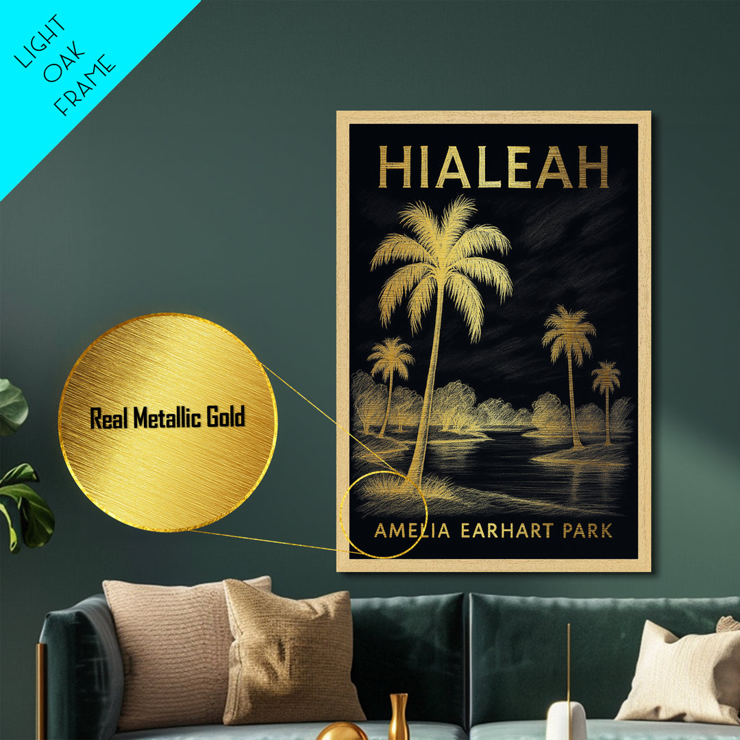 Hialeah Florida travel, Metallic Gold Print, Closing Gift, Metal Art, Wood Framed Art, Anniversary Travel Gift, Retirement Travel Gift