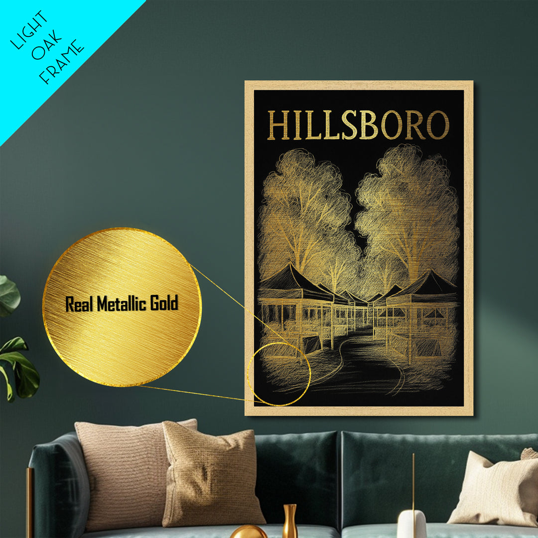 Hillsboro Oregon travel, Metallic Gold Print, Modern House Art, Metal Art, Wood Framed Art, Traveler Gift, Destination Gift