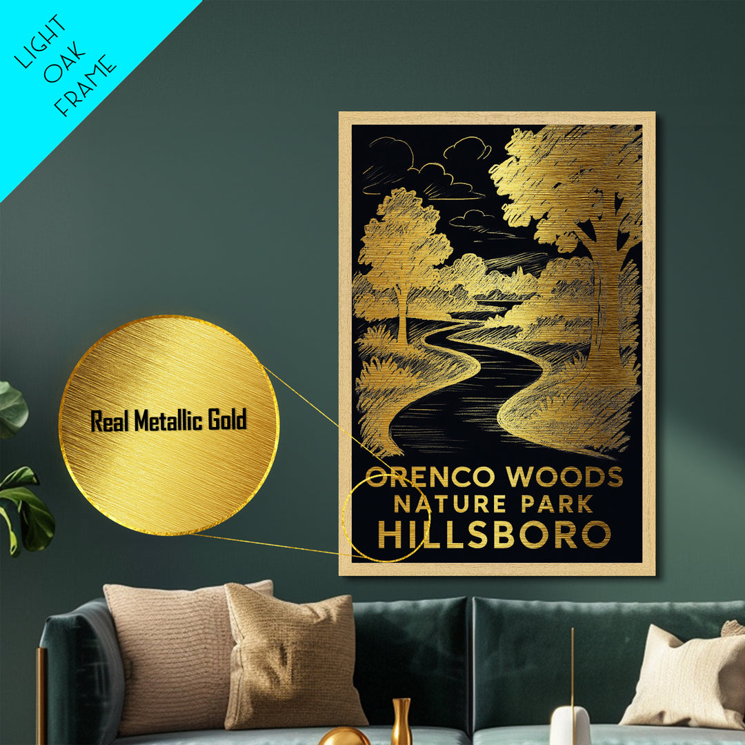 Hillsboro Oregon art, Metallic Gold Art, Modern House Art, Metal Art, Wood Framed Art, Graduation Travel Gift, Travel Gift