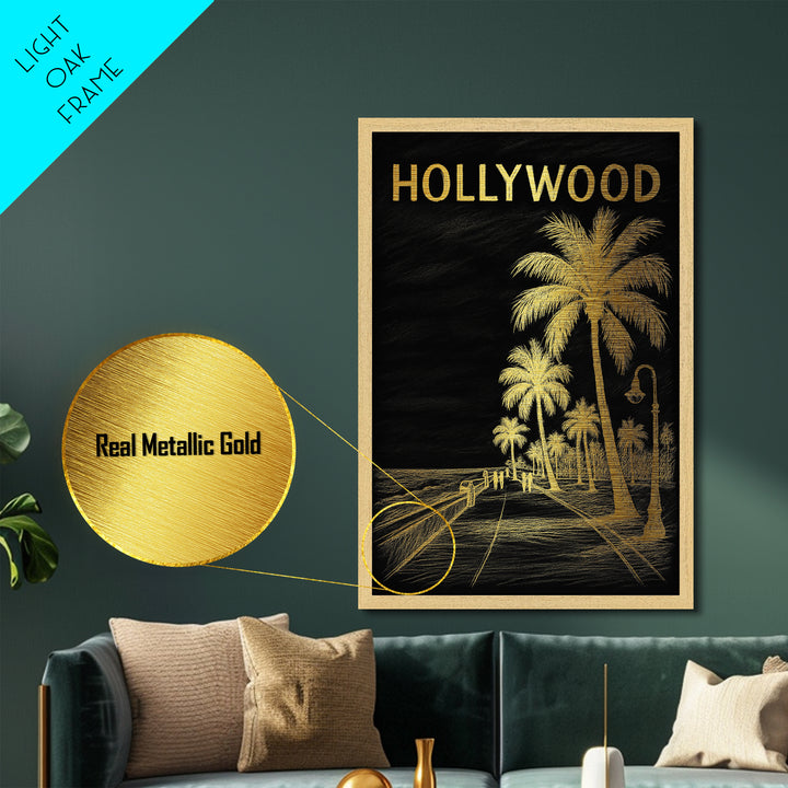 Hollywood Florida travel, Metallic Gold Print, College Dorm Décor, Metal Art, Wood Framed Art, Graduation Travel Gift, Traveler Gift