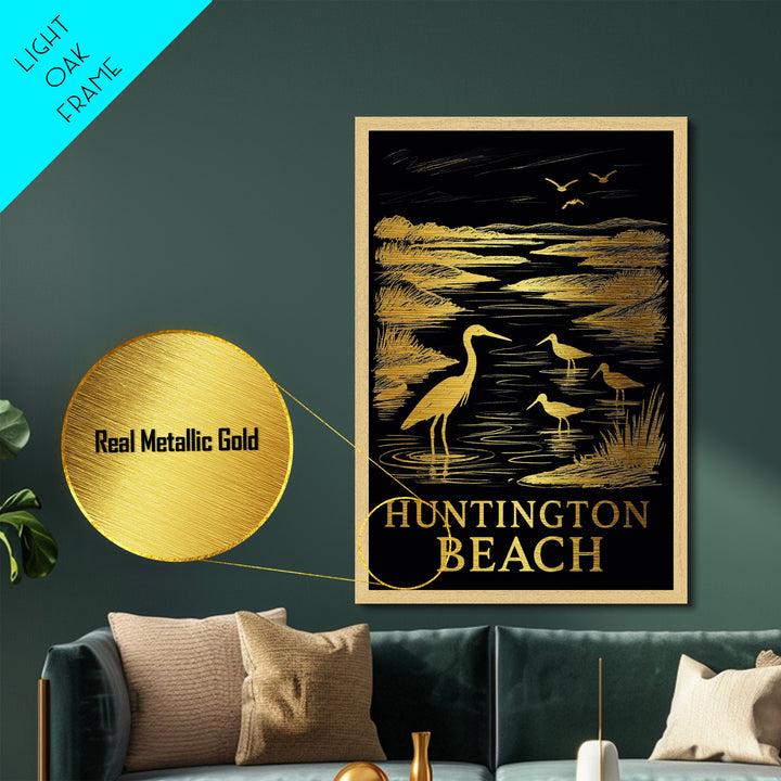 Huntington Beach California art, Metallic Gold Art, Travel Art Prints, Metal Art, Wood Framed Art, Adventure Lover Gift, Traveler Gift