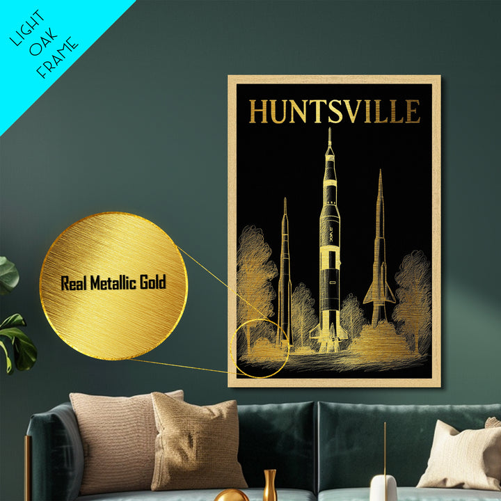 Huntsville Alabama travel, Metallic Gold Print, Modern House Art, Metal Art, Wood Framed Art, Traveler Gift, Destination Gift