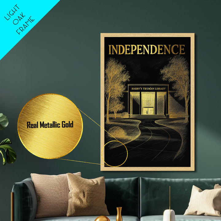 Independence Missouri travel, Metallic Gold Print, College Dorm Décor, Metal Art, Wood Framed Art, Graduation Travel Gift, Traveler Gift