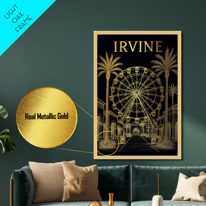 Irvine California travel, Metallic Gold Print, College Dorm Décor, Metal Art, Wood Framed Art, Graduation Travel Gift, Traveler Gift