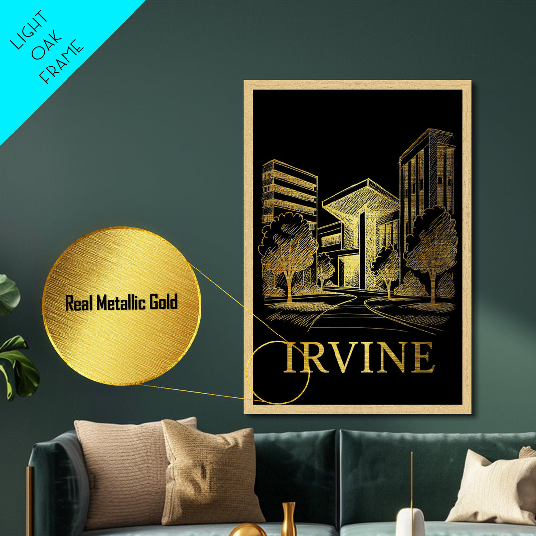 Irvine California art, Metallic Gold Art, Best Friend Gifts, Metal Art, Wood Framed Art, Birthday Travel Gift, Destination Gift