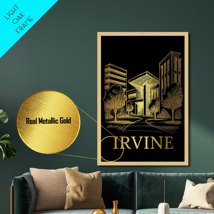 Irvine California art, Metallic Gold Art, Best Friend Gifts, Metal Art, Wood Framed Art, Birthday Travel Gift, Destination Gift