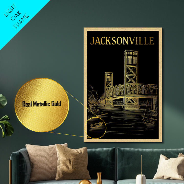 Jacksonville Florida travel, Metallic Gold Print, Modern House Art, Metal Art, Wood Framed Art, Wanderlust Gift, Travel Art Prints