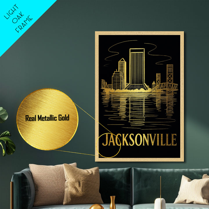 Jacksonville Florida art, Metallic Gold Art, Travel Art Prints, Metal Art, Wood Framed Art, Adventure Lover Gift, Traveler Gift