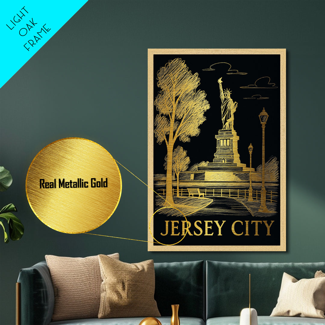 Jersey City New Jersey art, Metallic Gold Art, Modern House Art, Metal Art, Wood Framed Art, Graduation Travel Gift, Travel Gift