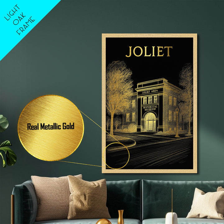 Joliet Illinois travel, Metallic Gold Print, College Dorm Décor, Metal Art, Wood Framed Art, Graduation Travel Gift, Traveler Gift