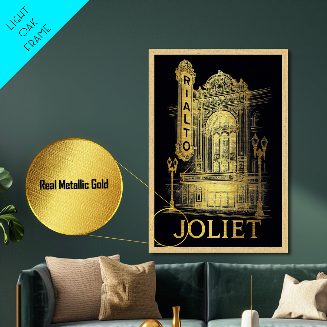 Joliet Illinois art, Metallic Gold Art, Best Friend Gifts, Metal Art, Wood Framed Art, Birthday Travel Gift, Destination Gift