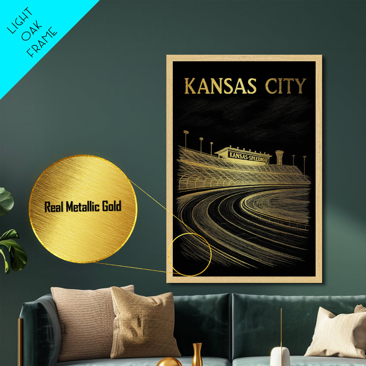 Kansas City Missouri travel, Metallic Gold Print, Closing Gift, Metal Art, Wood Framed Art, Anniversary Travel Gift, Retirement Travel Gift