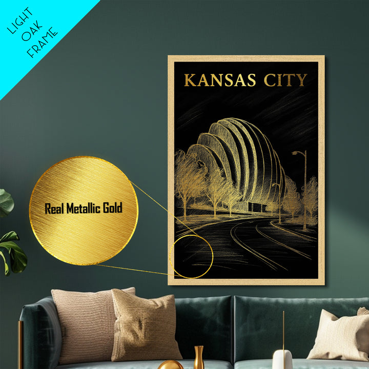 Kansas City Missouri art, Metallic Gold Art, Office Decor, Metal Art, Wood Framed Art, Graduation Travel Gift, Destination Gift