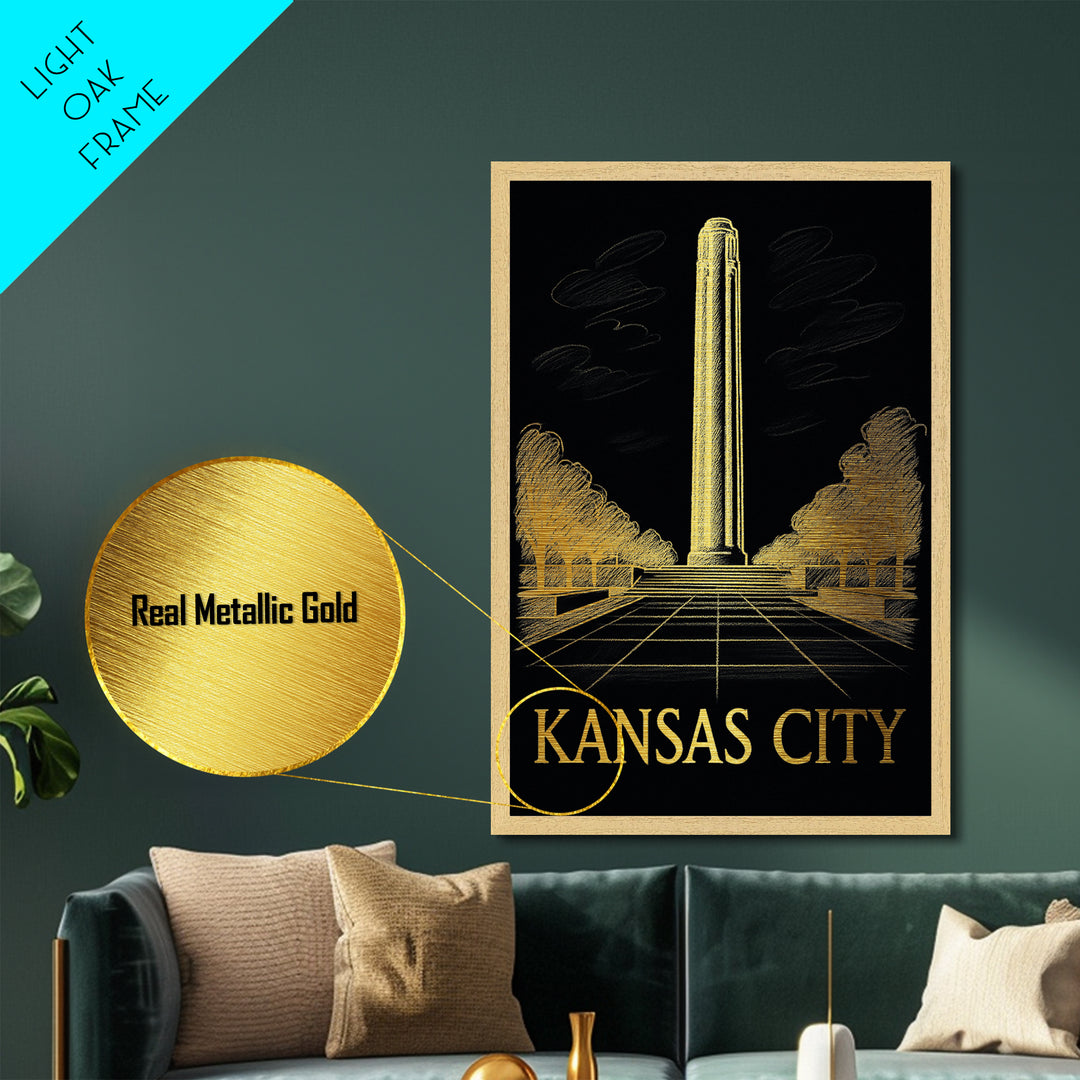 Kansas City Kansas travel, Metallic Gold Print, Modern House Art, Metal Art, Wood Framed Art, Wanderlust Gift, Travel Art Prints