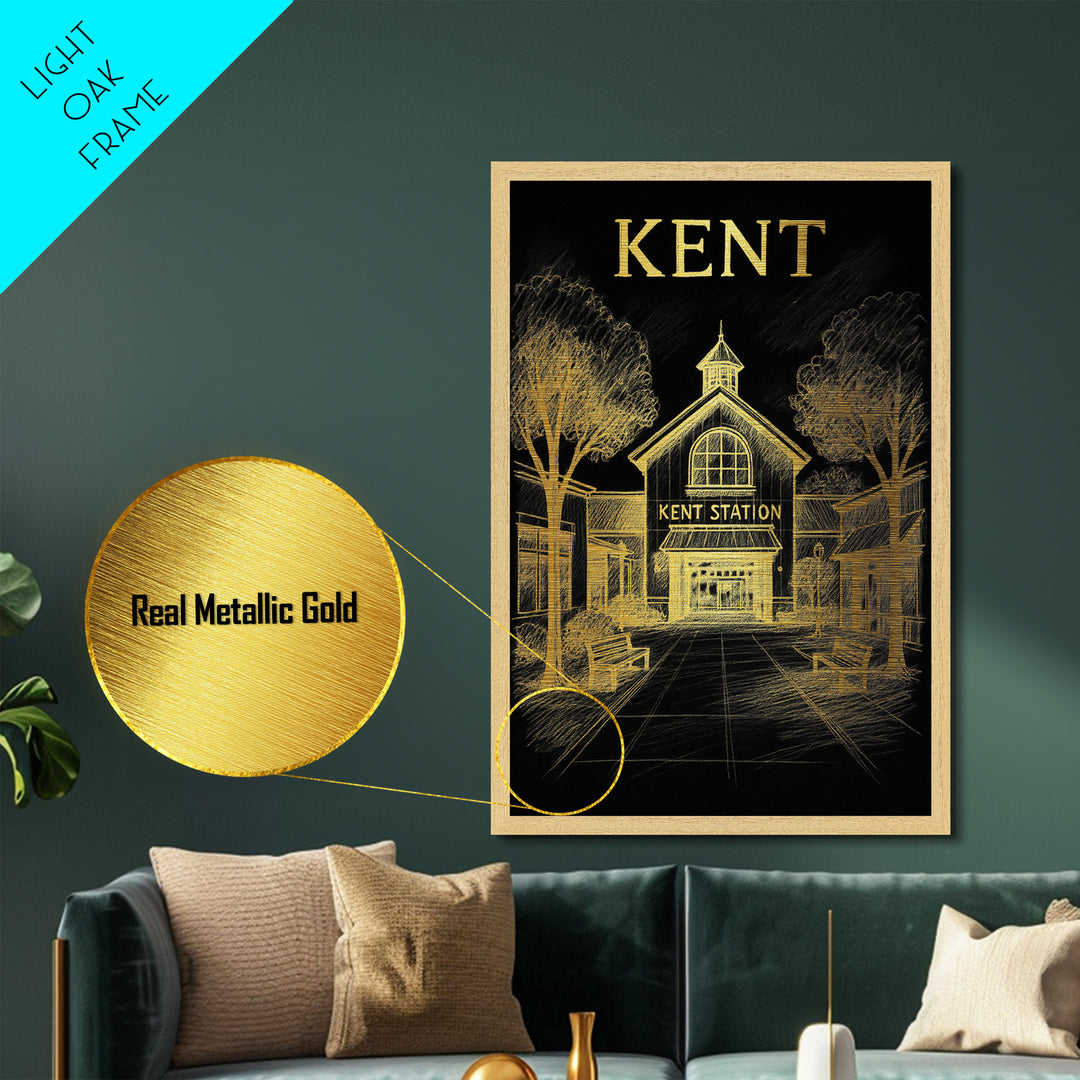 Kent Washington travel, Metallic Gold Print, Modern House Art, Metal Art, Wood Framed Art, Traveler Gift, Destination Gift