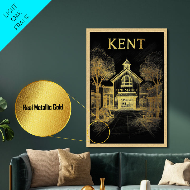 Kent Washington travel, Metallic Gold Print, Modern House Art, Metal Art, Wood Framed Art, Traveler Gift, Destination Gift