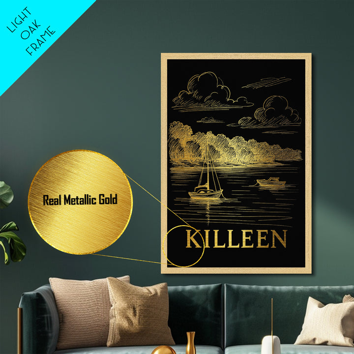 Killeen Texas art, Metallic Gold Art, Best Friend Gifts, Metal Art, Wood Framed Art, Birthday Travel Gift, Destination Gift