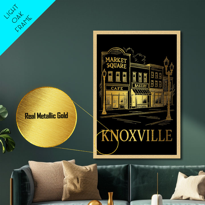 Knoxville Tennessee art, Metallic Gold Art, Housewarming Gift, Metal Art, Wood Framed Art, Newlywed Travel Gift, Honeymoon Gift