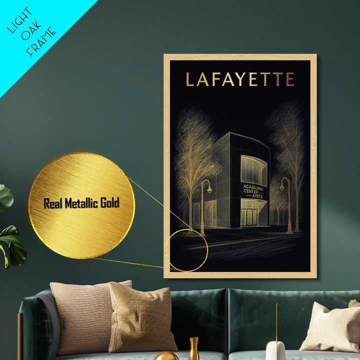 Lafayette Louisiana travel, Metallic Gold Print, Closing Gift, Metal Art, Wood Framed Art, Anniversary Travel Gift, Retirement Travel Gift