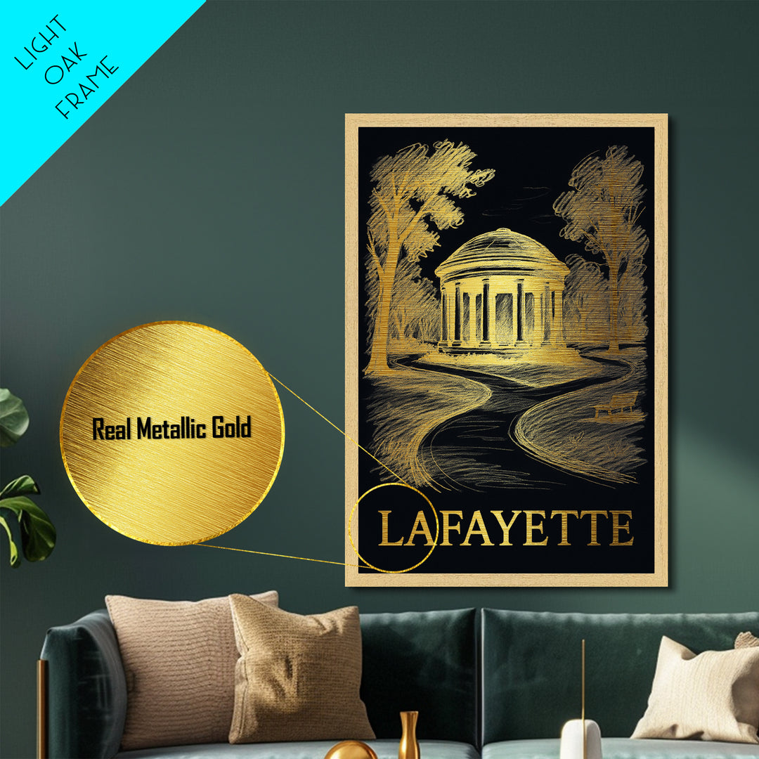 Lafayette Louisiana art, Metallic Gold Art, Office Decor, Metal Art, Wood Framed Art, Graduation Travel Gift, Destination Gift