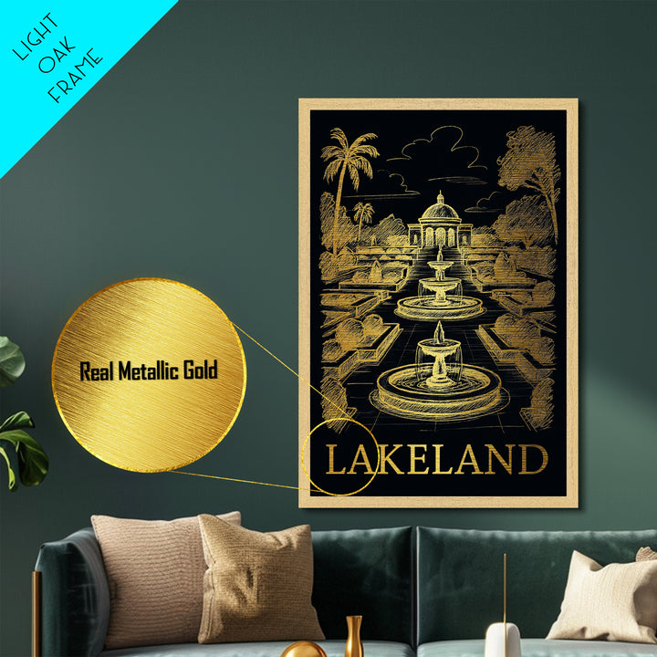 Lakeland Florida art, Metallic Gold Art, Travel Art Prints, Metal Art, Wood Framed Art, Adventure Lover Gift, Traveler Gift