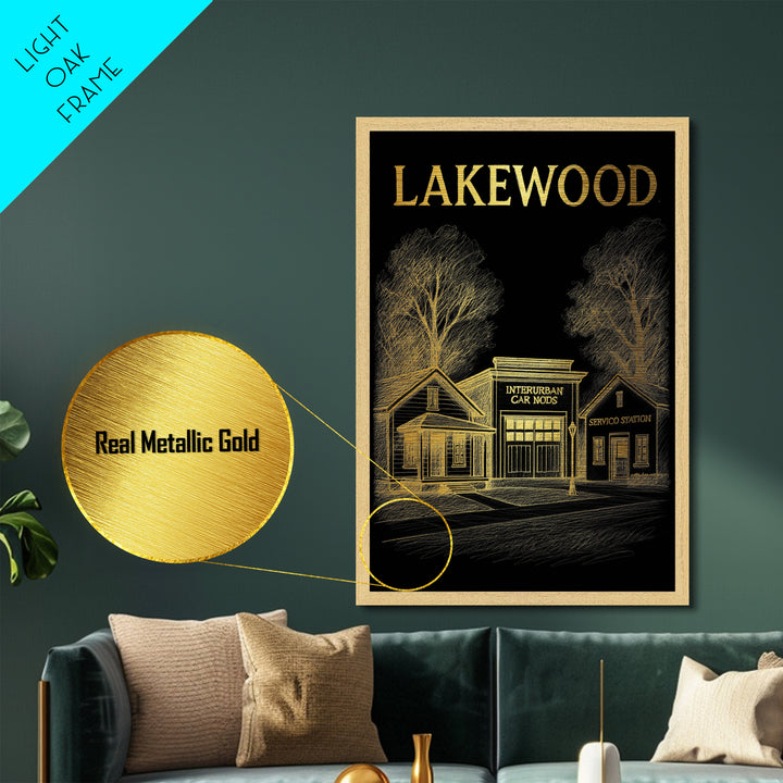 Lakewood Colorado travel, Metallic Gold Print, Modern House Art, Metal Art, Wood Framed Art, Traveler Gift, Destination Gift