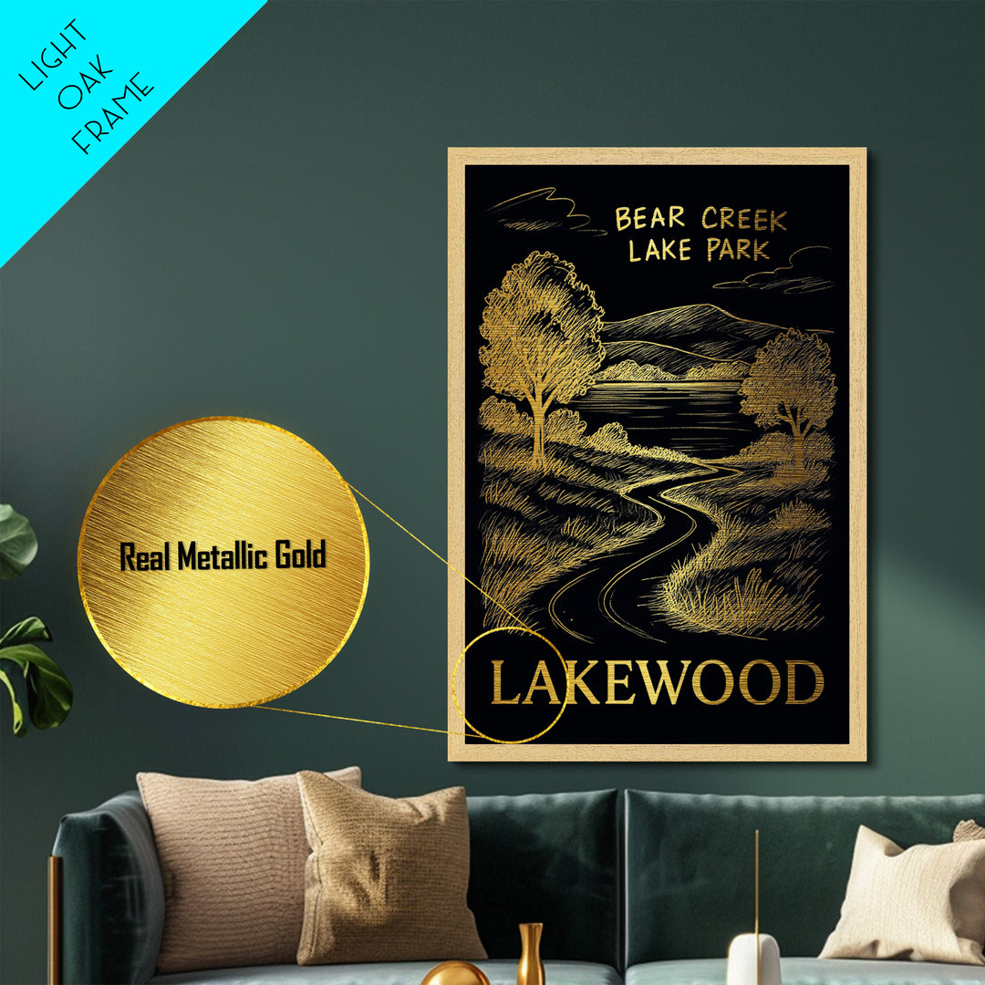 Lakewood California travel, Metallic Gold Print, College Dorm Décor, Metal Art, Wood Framed Art, Graduation Travel Gift, Traveler Gift