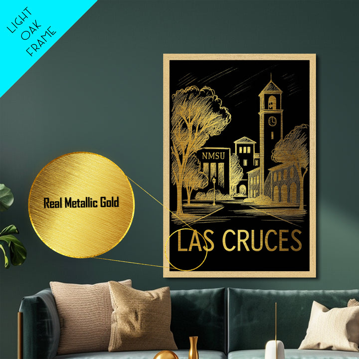 Las Cruces New Mexico art, Metallic Gold Art, Modern House Art, Metal Art, Wood Framed Art, Graduation Travel Gift, Travel Gift
