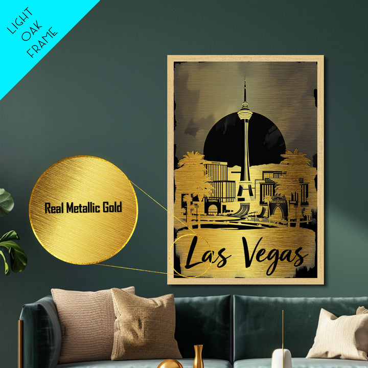 Las Vegas Nevada travel, Metallic Gold Print, College Dorm Décor, Metal Art, Wood Framed Art, Graduation Travel Gift, Traveler Gift