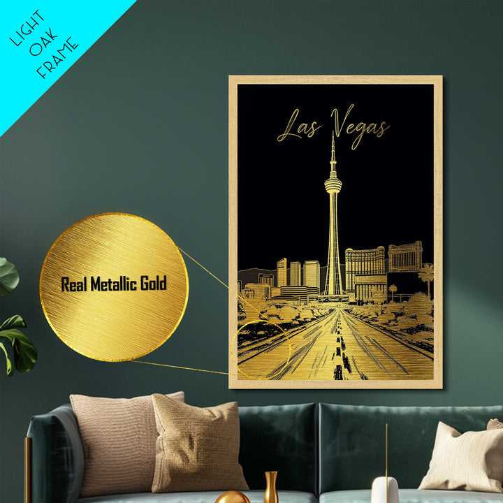 Las Vegas Nevada art, Metallic Gold Art, Best Friend Gifts, Metal Art, Wood Framed Art, Birthday Travel Gift, Destination Gift