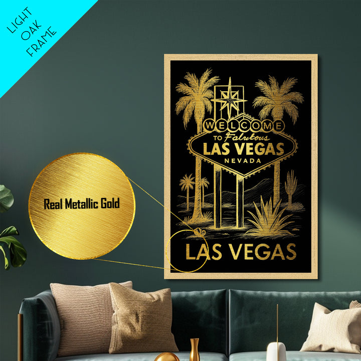 Las Vegas Nevada art, Metallic Gold Art, Housewarming Gift, Metal Art, Wood Framed Art, Newlywed Travel Gift, Honeymoon Gift