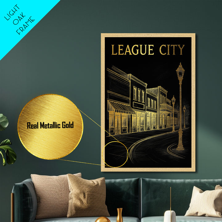 League City Texas travel, Metallic Gold Print, Closing Gift, Metal Art, Wood Framed Art, Anniversary Travel Gift, Retirement Travel Gift
