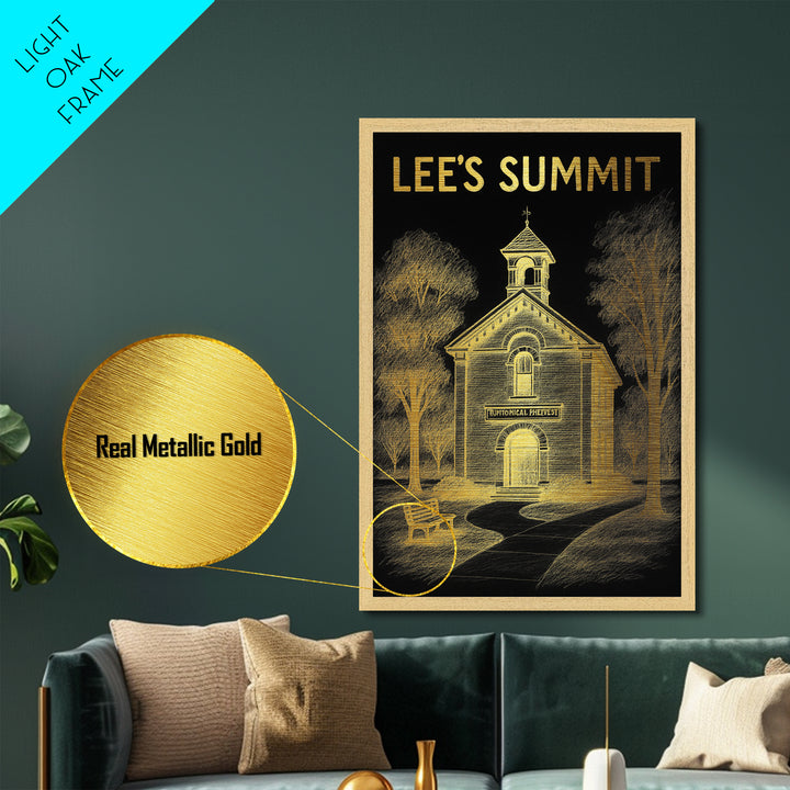 Lee’s Summit Missouri travel, Metallic Gold Print, Modern House Art, Metal Art, Wood Framed Art, Wanderlust Gift, Travel Art Prints